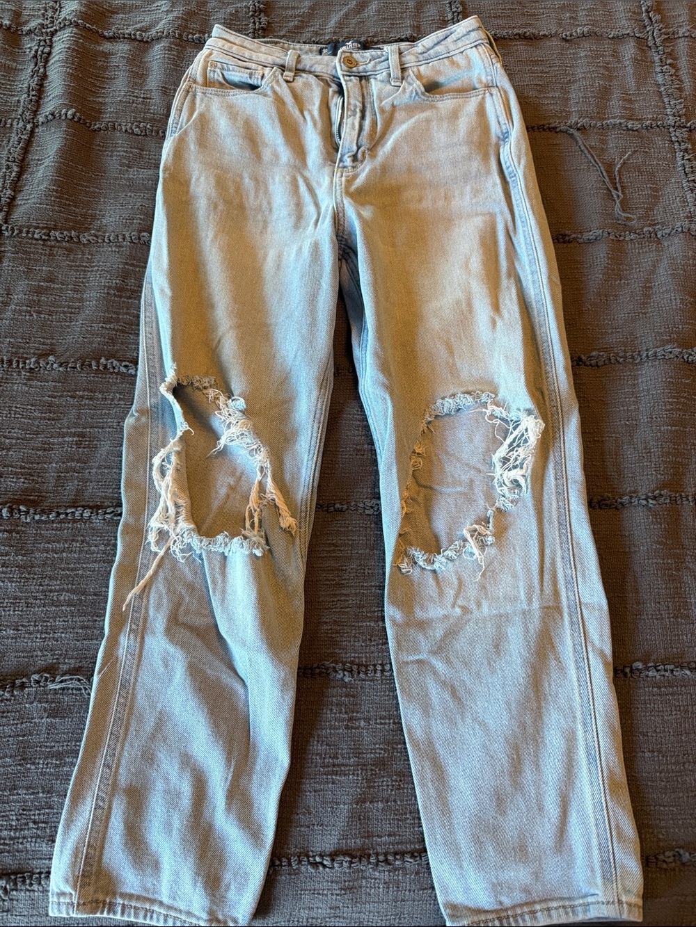 Hollister Light Blue Distressed Straight-Leg Jeans